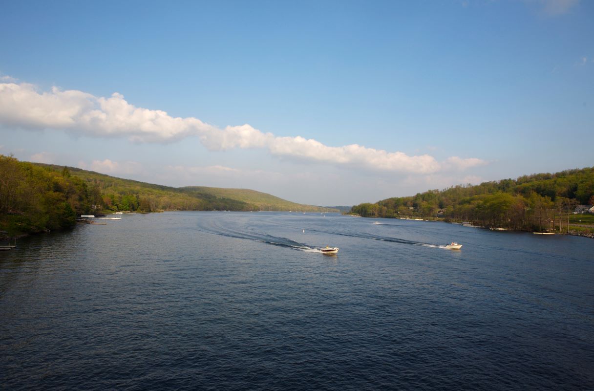 Panoramic shot of Deep Creek Lake in western Maryland.