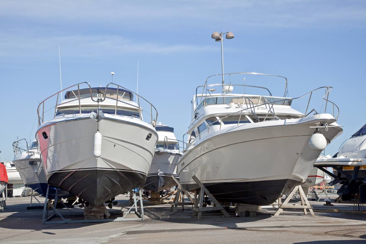 A pair of boats parked in self storage after a family adventure on the waters.