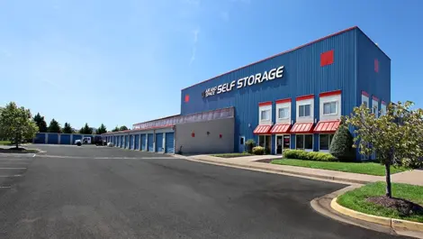 An exterior view of Air and Space Self Storage from the parking lot.