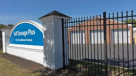 Gate entrance of Self Storage Plus on 4551 Eisenhower Avenue.