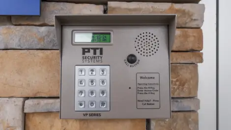 Gated entrance keypad at Self Storage Plus - Cascades.