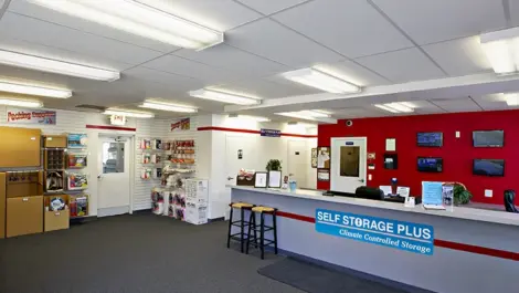 Lobby of Self Storage Plus on 45601 Woodland Road.