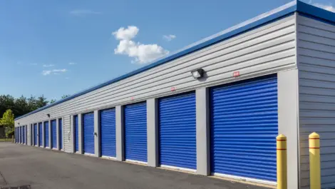 Blue outdoor storage units.