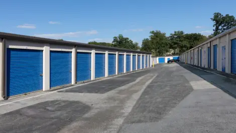 Paved drive-up storage units.