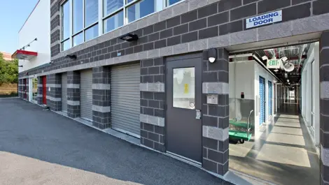 Loading door to the storage facility showing indoor storage units.