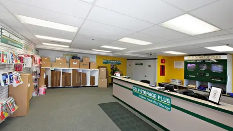 Self Storage Plus office with storage supplies for sale.