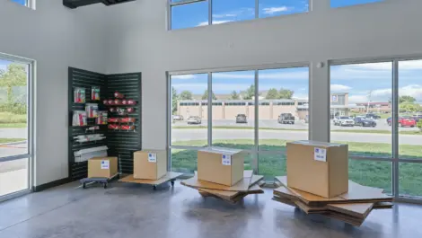 Martinsburg Self Storage retail area in front lobby with packing supplies.