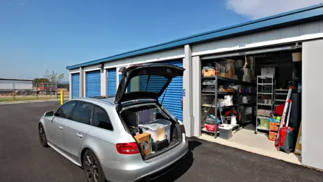 Self Storage Plus Walkersville drive-up units with car unloading.